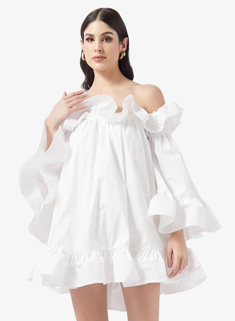 Off Shoulder Ruffle Detailed Mini Dress